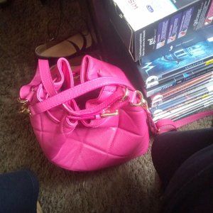Pink Italian Leather bucket purse
